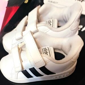 Adidas Kids White and Black Velcro Sneakers